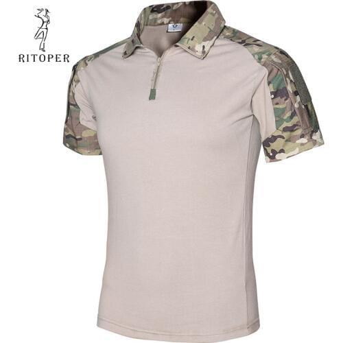 RITOPER Mens Camouflage Tactical Polo Shirts Quick Dry Outdoor Breathable Shirts Army Training Men Shirt 10 Colors S-2XL