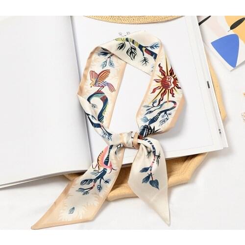 New Women Narrow Scarf Neck Bandana Hijab Hairband Mens Bandana Womens Silk Sscarves Floral Silk Bag Ribbon Multifunction Tie