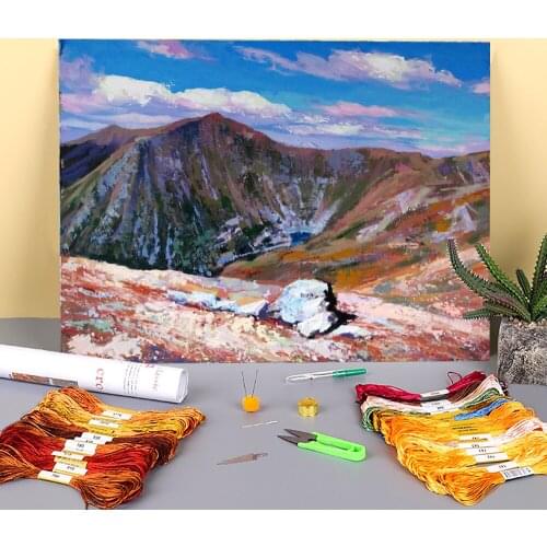 Landscape Lake Brebenscule Printed Fabric 11CT Cross Stitch DIY Embroidery Patterns DMC Threads Handmade Handicraft Needle