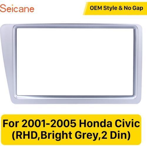 Seicane Silver 173*98 178*100 178*102mm Double din Car Stereo Fascia for 2001-2005 Honda Civic (RHD) Trim kit DVD panel Frame