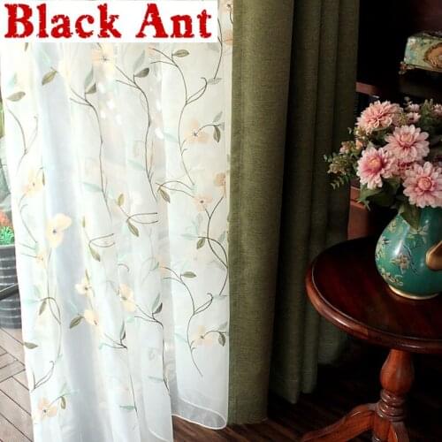 Flower Embroidery Green Leaf Voile Curtains Bedroom Elegant Sheer Tulle Cotton Linen Shade Window Drapes For Living Room X746#4