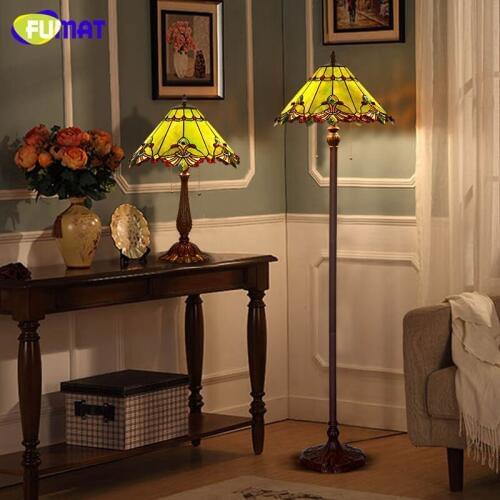 FUMAT Modern Brief Glass Floor Lights European Style Baroque Shade Light For Living Room Home Decor LED Stained Glass Floor Lamp