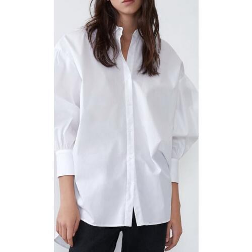 Stylish Women Long Shirt Spring 2021 New Fashion White and Black Blouse Modern Lady Loose Long Sleeve Shirts