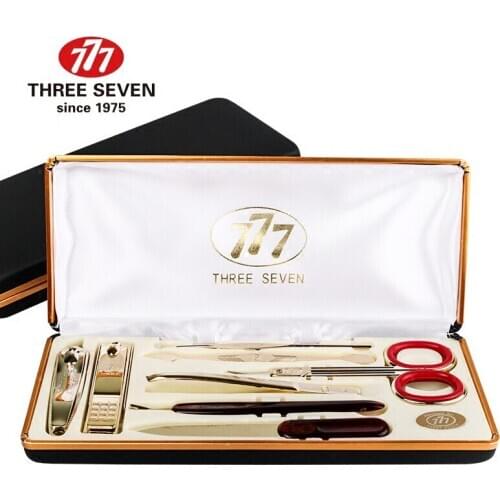 THREE SEVEN/777 Classic Luxury Nail Clippers Trimmers Kit 14K Gold-plated Earpick/Nail file/Eyebrow clip 8 in 1 Nail Art & Tools