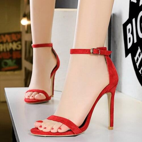 Flock Shoes Womens Sandals Super High Heels 10cm Sexy Pumps Shoes For Women Stiletto Ladies Open Toe Sandals For Party Shoes