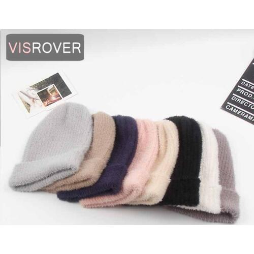 VISROVER 8 colors Autumn Winter bonnet unisex solid color real cashmere beanies New cashmere woman Warm knitted hat wholesales