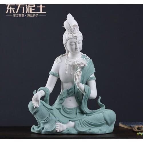 Oriental clay ceramic lotus water moon in itself Guanyin new Chinese Zen living room porch decoration Buddha crafts