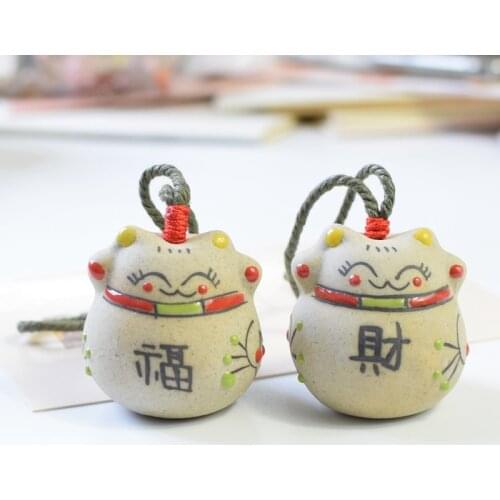 Japanese Style Ceramic Lucky Fortune Cat Bell Wind Chimes Pendant Ornament Windbell Art Crafts Decor Ornaments Gifts