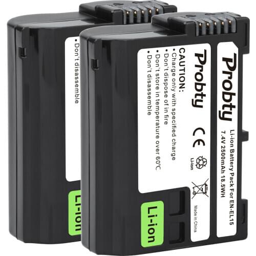 2Pcs Probty EN-EL15 EN EL15 Battery For Nikon D7500 V1 D500 D600 D610 D750 D800 D810 D810A D7000 D7100 D7200 Digital SLR Camera