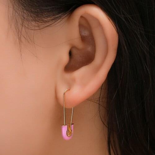 2021 New Safety Pin Enamel Paperclip Dangle Earrings for Women Colorful Hook Piercing Drop Earring Statement Jewelry Gifts