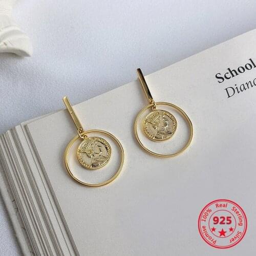 Baroque Hot Style Pure 925 Sterling Silver Earrings for Women Delicate Fashion Gold Dangle Earrings Jewelry