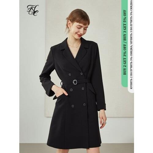 FANSILANEN Office Lady High Waist Black Suit Dress Womens Long Sleeved Autumn Clothes Temperament Thin Professional Dress