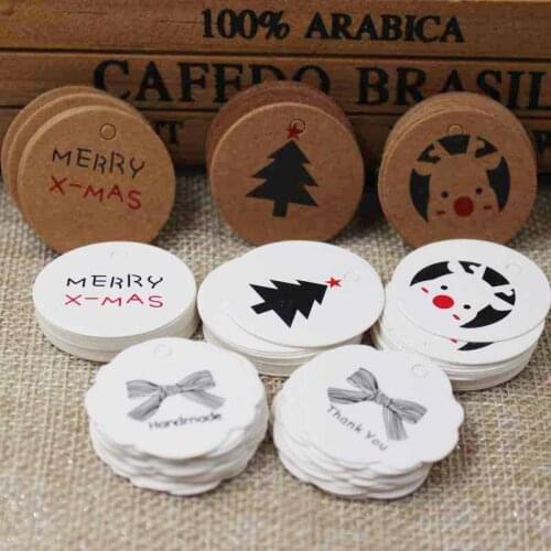 100pcs Creative Cute Christmas Tree Small Tag Gift Box Accessories Round Fan-shaped Multi-color Small Tag