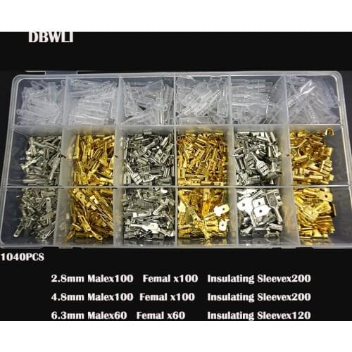 1040/320/300pcs 2.2/2.8/4.8/6.3mm Female Male Spade Crimp Terminals Wire Wrap Connector Seal Electrical Wire terminator set