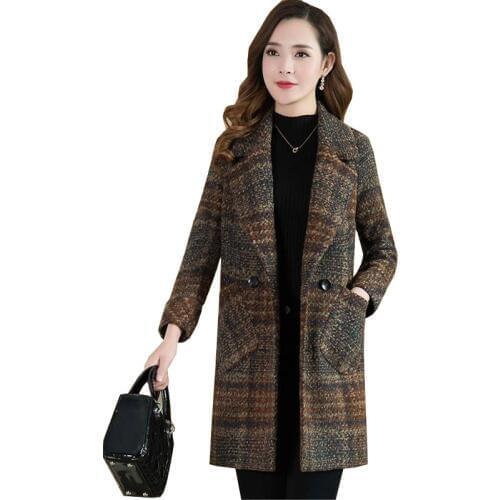 2019 Woollen Overcoat Windbreaker Female Quality Womens Plaid Coat Thickening Winter Autumn Coats Outerwear Manteau Femme