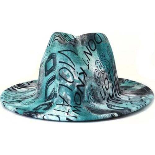 2021 new color letter graffiti shallow fedora hat male jazz hat church hat ladies fedora hat шляпаженская