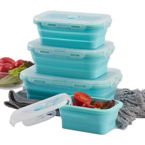 4Pcs/Set Foldable Silicone Bento Lunch Box Microwave Portable Lunch Box Set Food Storage Containers Fruit Salad Box Set Freezer