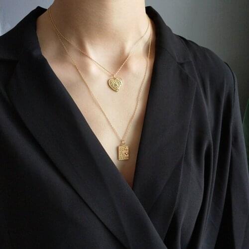 925 Silver Multilayer Female Heart Pendant Necklace Bohemian Fashion Gold color for Women Accessories Necklaces