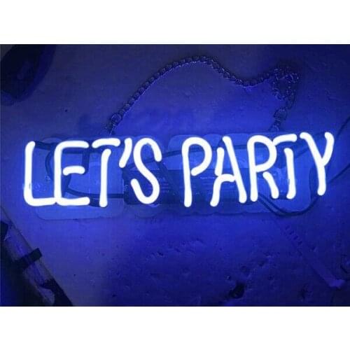 14“ Lets Party Blue Acrylic Custom Neon Light Lamp Sign Beer Bar Handmade Real Glass Home Wall Room Windows Tube Artwork