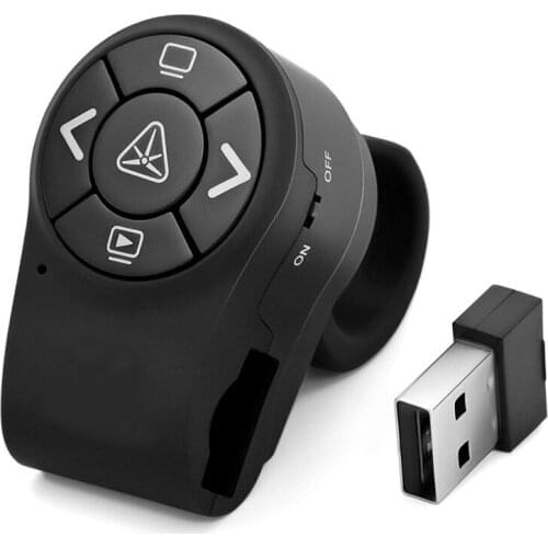 Wireless Presenter RF 2.4G Finger Ring Remote PowerPoint PPT Slides Clicker Pen Rechargeable