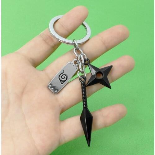 Naruto Key Chain Anime Cosplay Props Headband Kunai Shuriken Shuriken Weapon Model Key Ring Cartoon Cute Metal