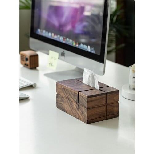Black Walnut New Chinese Style Tissue Box Creative Household Solid Wood Rectangle Removable Tissue Container Home Table Decor