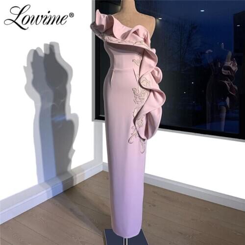 Saudi Arabia One Shoulder Party Dress Mermaid Evening Gown 2020 Beaded Applique Aibye Floor Length Prom Dresses Robe De Soiree