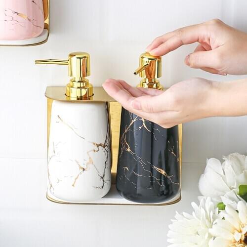 European-style Ceramic Marble Pattern Lotion Bottle Bathroom Two-piece Wall-mounted Non-porous Shelf Home Hand Sanitizer Bottle