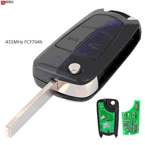 KEYECU BRAND NEW Flip Folding Remote Key Keyless 2 Button For Opel Vectra Astra 433MHZ ID46 Chip HU100 Uncut Blade