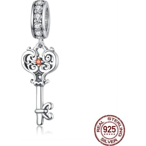 Key necklace pendant fit 3MM bracelet beads charm for women DIY original jewelry genuine 925 sterling silver hot sale