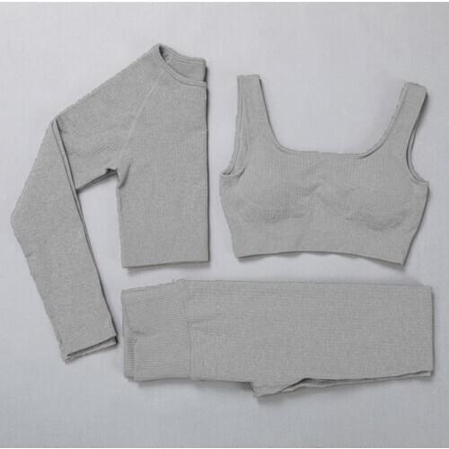 Fitness Yoga Set Womens Sportswear Workout Clothes Athletic Wear Sports Gym Legging Seamless Bra Crop Top Long Sleeve Yoga Suit