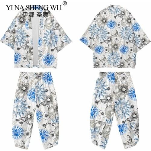 New Fashion Japanese Kimono Traditional Clothing Pants Men Coats Harajuku Kimono Set Beach Jacket Oversize 2XS-6XL Asian Costume