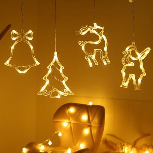 Creative LED Christmas String Lights Santa Claus Reindeer Star Moon Hanging Lamp Battery Party Wedding Bedroom Decoration