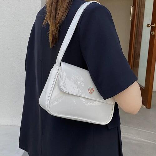 Patent Leather Mini Retro Underarm Bag for Women 2021 New Fashion Ladies Flap Shoulder Bags Simple Clutch Female Purse Handbags