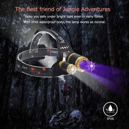 TOPCOM Powerful 10W LED Headlamp 4-Mode Zoomable USB Rechargeable Headlight White 395nm UV Light Head Torch For Camping Hunting