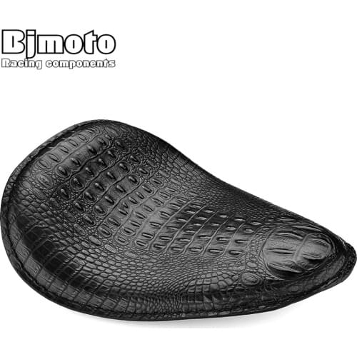 BJMOTO Motorcycle Retro Black/Brown Crocodile Leather Style Solo Slim Seat For Harley Yamaha Sportster Bobber Chopper and Custom