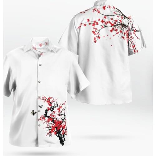 2021 New 3D Print Peach Blossom Hawaii White Shirt Men Summer Short-sleeved Beach Shirt Men Shirts Oversize Camisa Masculina 5XL