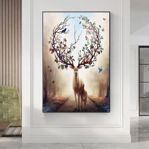 Nordic Elk Deer Canvas Painting Modern Animals Prints and Posters Cuadros Wall Art Pictures for Living Room Home Decor Unframed