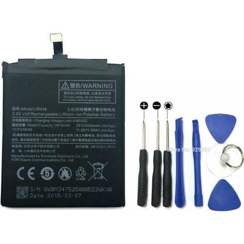 New Original Real 2910mAh BN34 Battery + Screwdriver Tools Replacement For Xiaomi Redmi 5A 5.0" Phone + Tracking Number