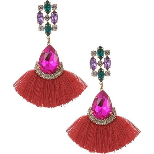ZHINI New Fashion Boho Big Tassel Earrings for Women Geometric Statement Earring Luxury Colorful Rhinestone Earring Jewelry 2020