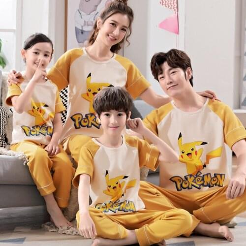 2021 Cartoon Parent-Child Pajamas For Boys Girls Children Pure Cotton Spring Summer Home Wear Long Pants Kids Clothes