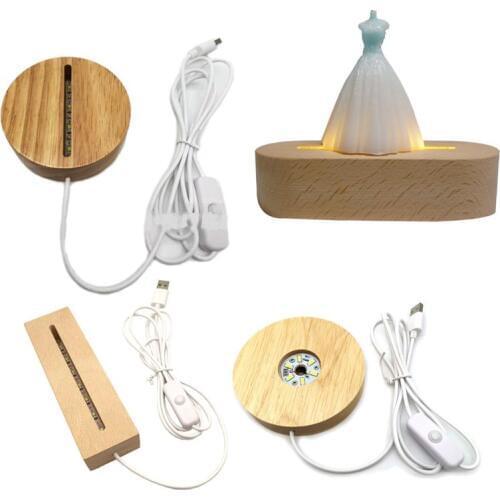 Handmade Resin Art Wood LED Light Dispaly Base Crystal Glass Resin Art Ornament Wooden Night Lighted Base Stand Crafts