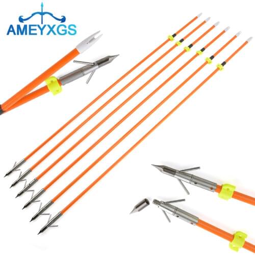 6/12Pcs Archery BowFishing Arrows Darts OD8mm Bowfishing Safety Slide Glass Fiber Hunting Points Tips Fishing Camping Training