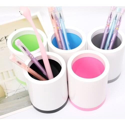Student SuppliesCosmetic Brush Holder Round Plastic Transparent Pen Holder Desktop Holder Stationery Office Holder Pen Case