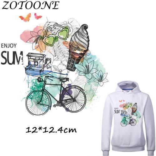 ZOTOONE Iron on Patches for Clothes Heat Transfer Enjoy Ice Cream Bike Patch T Shirt Stickers for DIY Accessory Applique Kids C