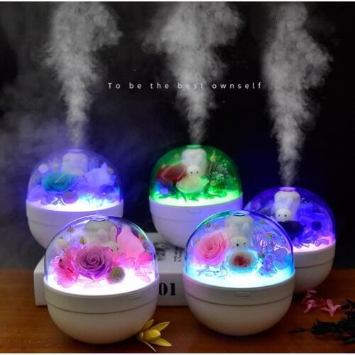 ColorLED lights Rose flower Air Humidifier plant Aroma Diffuser Mist Maker Home Decoration Valentines Day Birthday Wedding gift
