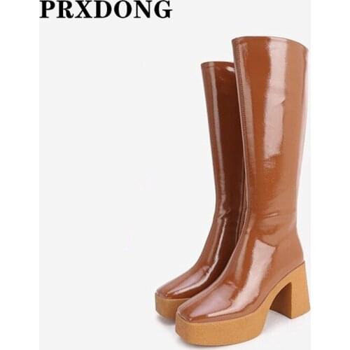 New Sexy Women Autumn Winter Warm Stretch Boots Chunky High Heels Platform Zipper Black Brown Dress Party Knee High Boots 34-40