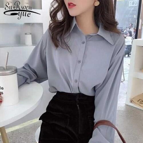 Womens Tops and Blouses Korean Clothing OL Style Loose Blouse Women Shirts POLO Collar 2021 Long Sleeve Casual Feminine 8435 50