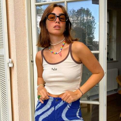 New Summer Womens Casual Tops Strap Solid Color Letter Print Slim Woman T-shirt Cyber Y2k Cropped Top Emo Fanshion grungy Cloth