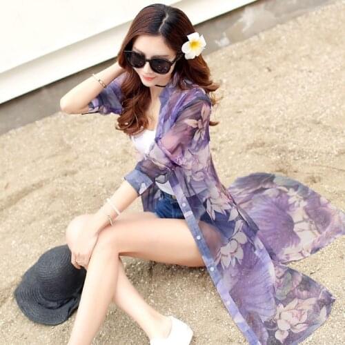 2021 Summer Clothes Women Plus Size Chiffon Cardigan Ethnic Style Print Shawl Thin Coat Air Conditioning Sunscreen Shirt X5